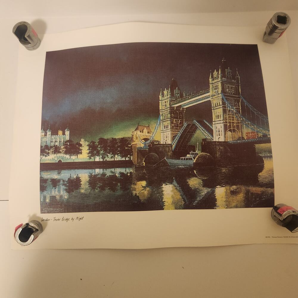 Thomas Benacci "London Tower Bridge At Night" Print 14x7.5
